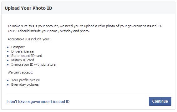 Facebook Will Request for Photo ID