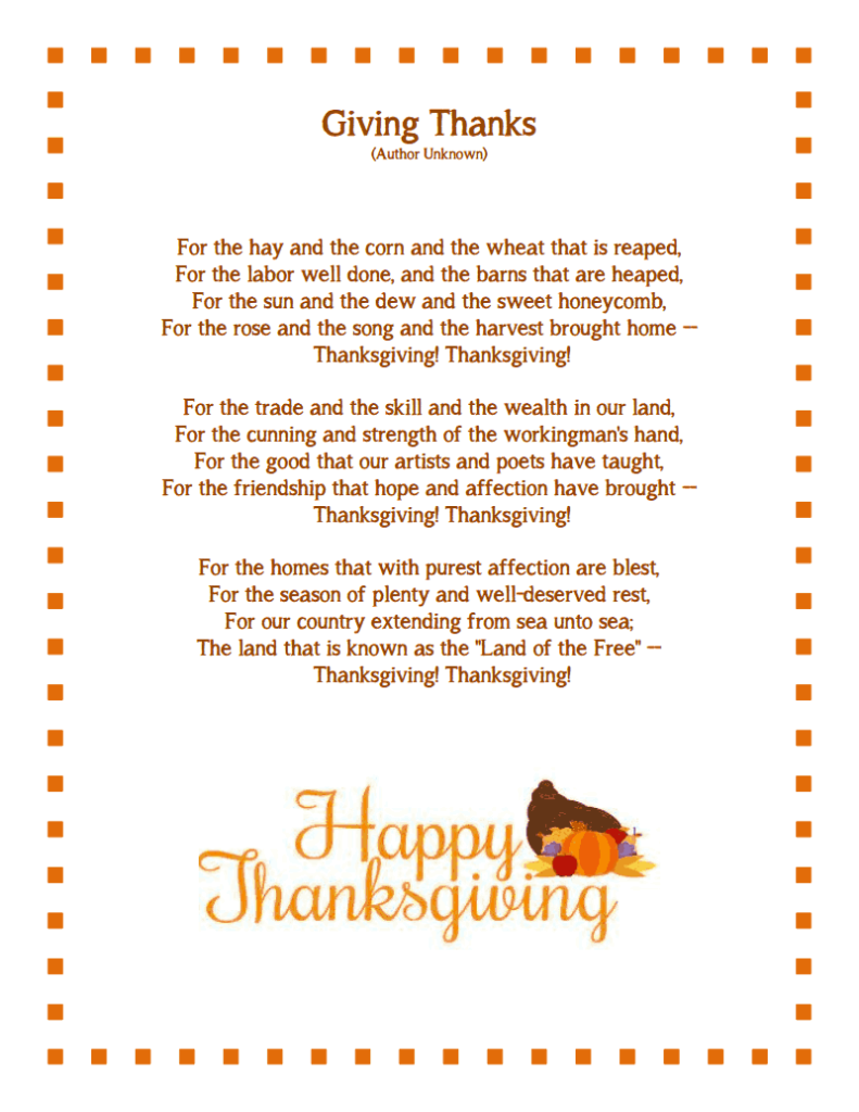 Happy Thanksgiving Poems & Prayer 