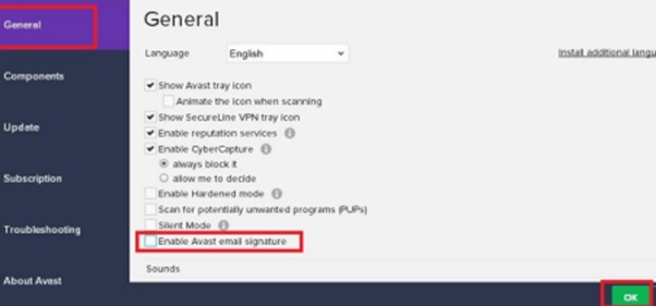 Enable Avast Email Signature