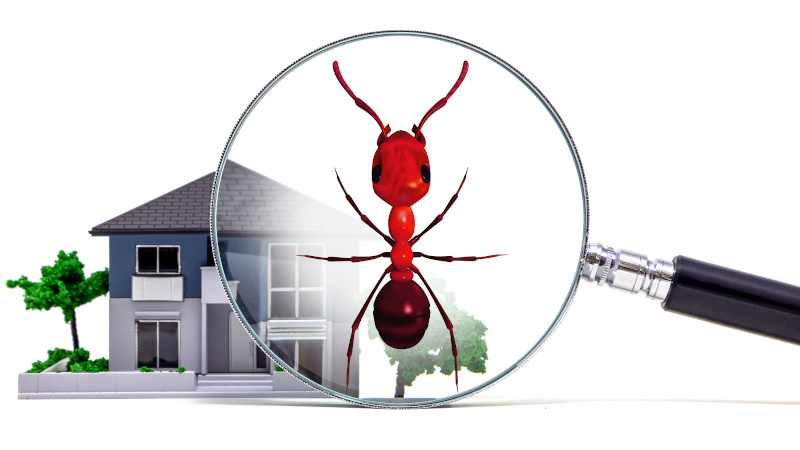 Pest control of residence concept. 3D rendered fire ant.