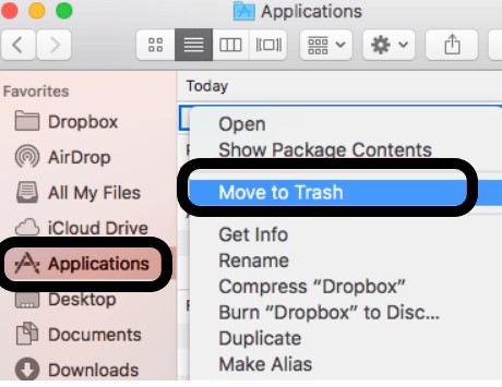Move the Dropbox to trash folder