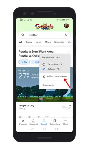 Steps 3 to install weather app in Android