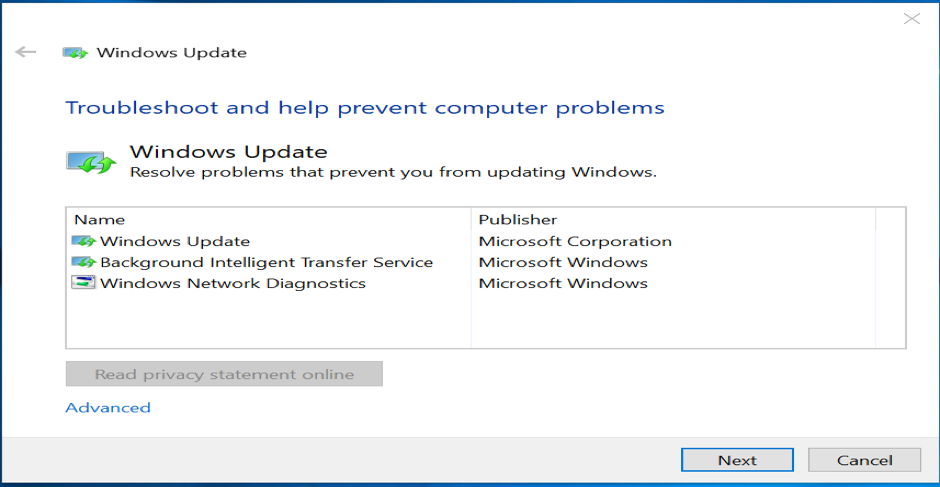 Execute Windows Update Troubleshooter