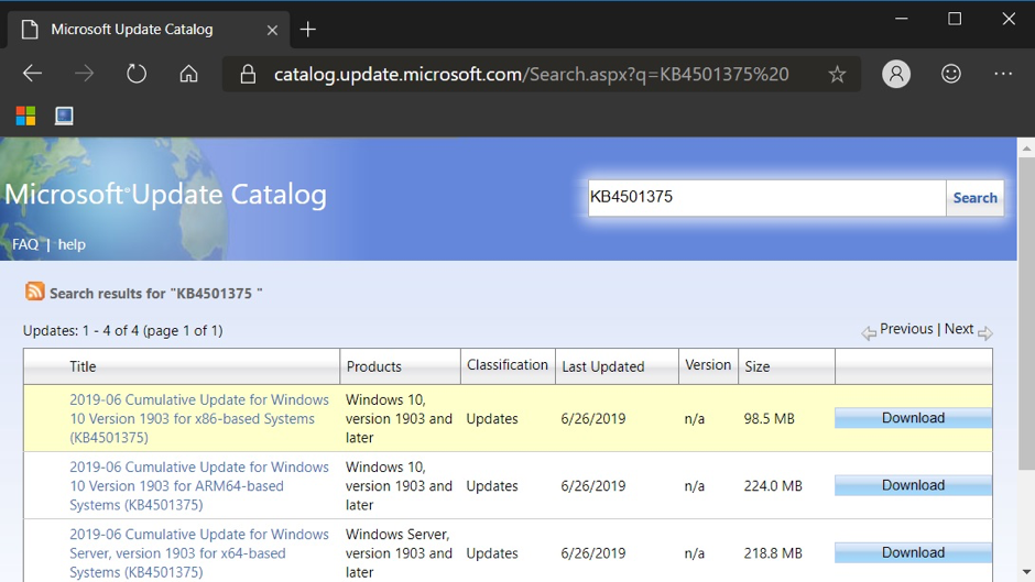 Install through the Microsoft Update Catalog Webpage