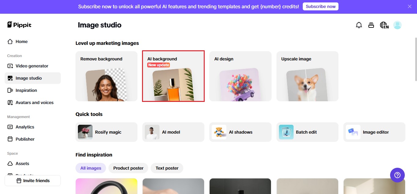 Log into Pippit and proceed to Image Studio