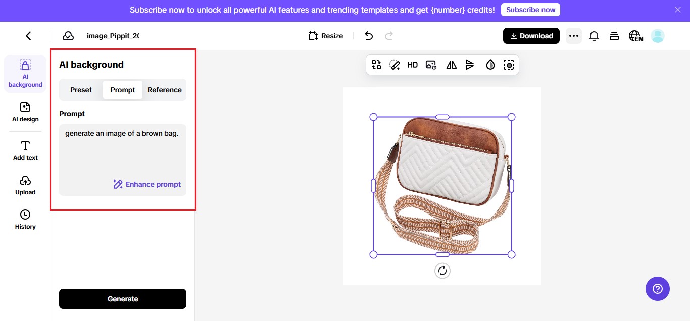 Pippit - Upload image and select background