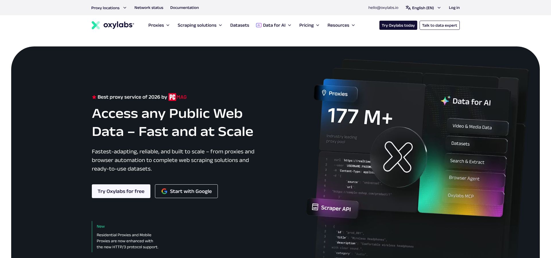 Oxylabs enterprise-grade SOCKS5 proxy homepage screenshot.