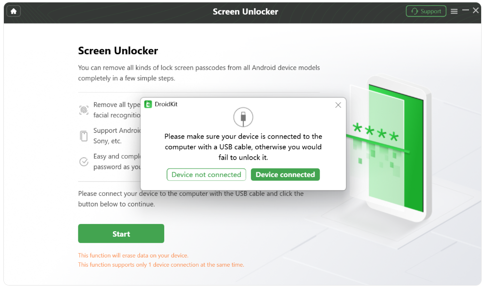 Connect your locked Android phone using a USB cable.
